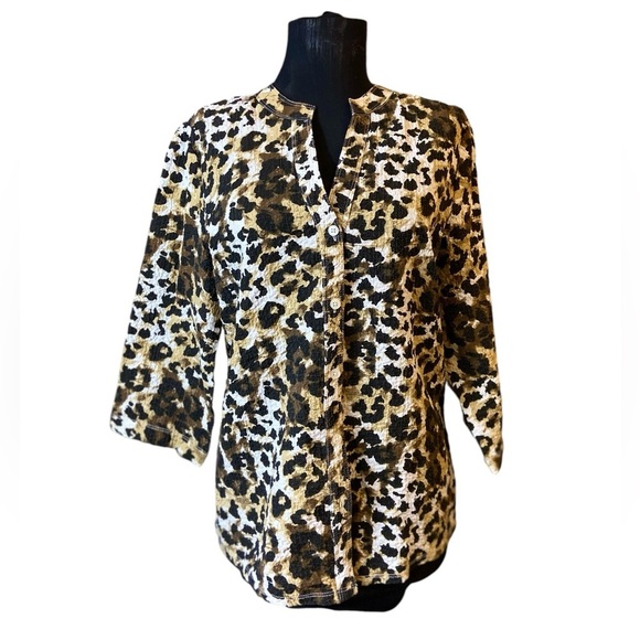 Rebecca Malone Animal Print Button-down Blouse Small - Picture 3 of 12
